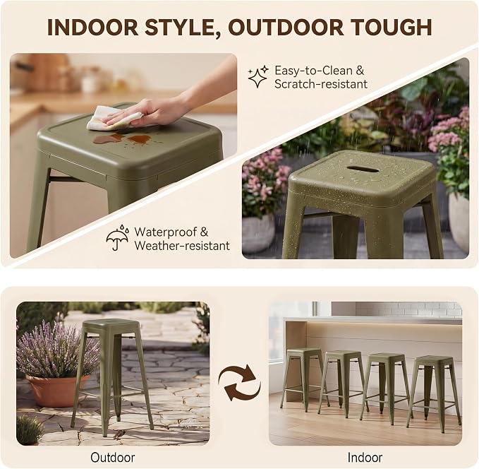 Shahoo 24 Inches Metal Bar Stools Counter Height Stackable Backless Stools - Image 6