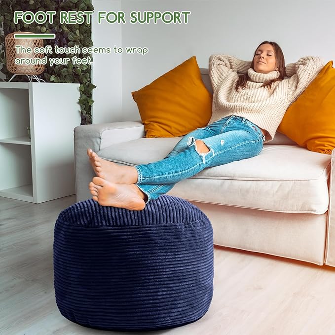 HIGOGOGO Round Stuffed Pouf Ottoman, Corduroy Poufs - Image 4