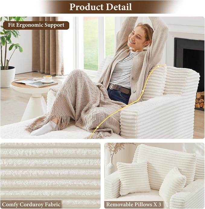 65.4" Chaise Lounge Chair Indoor, Oversized Boneless Couch Comfy Upholstered - Image 5