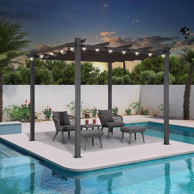PURPLE LEAF 10' X 10' Outdoor Retractable Pergola by PURPLELEAF