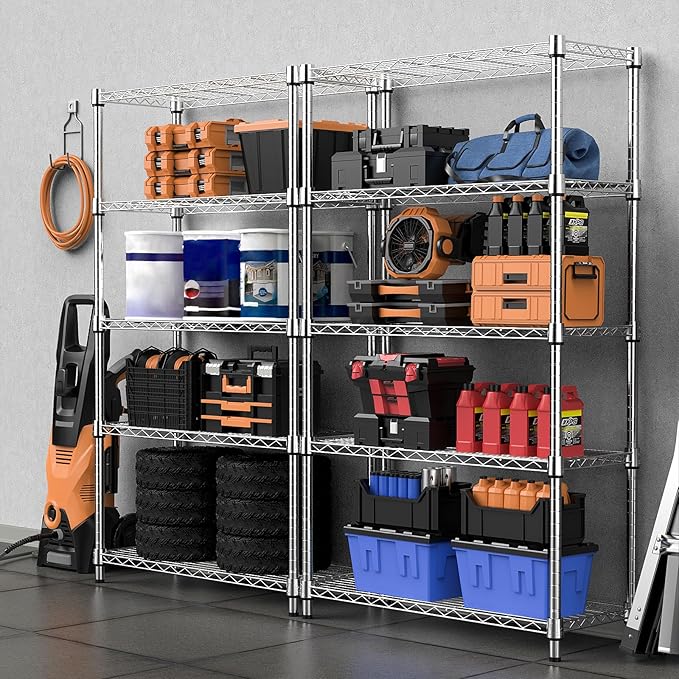 1250 lbs Steel Heavy Duty 5-Tier Utility Shelving Unit Steel Organizer Wire Rack - Image 2