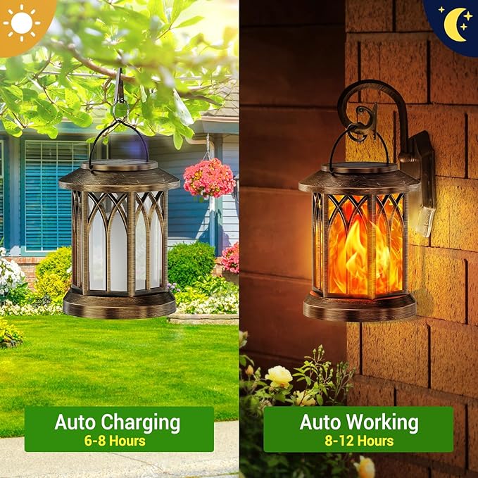 KOOPER 2 Pack Solar Lanterns Outdoor Waterproof, Upgraded Flickering Flame - Image 2