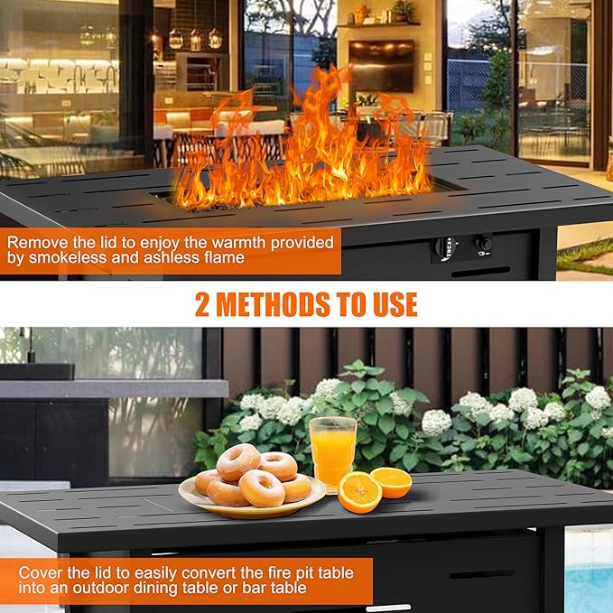 Walsunny 43 inch Outdoor Propane Fire Pit 50, 000 BTU Gas Fire Pit Table - Image 3