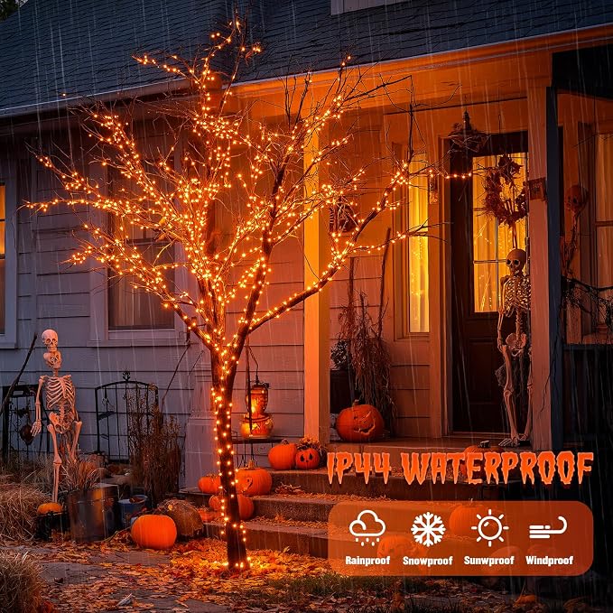 JMEXSUSS 2 Pack Solar Halloween Lights, 33ft 100 LED Orange Halloween Lights - Image 3