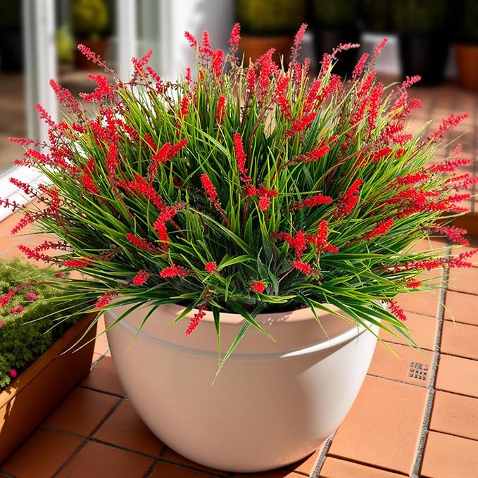 Artificial Faux Plants Flowers for Outdoor Decorations, Fake Monkey Grass for by Ammyoo