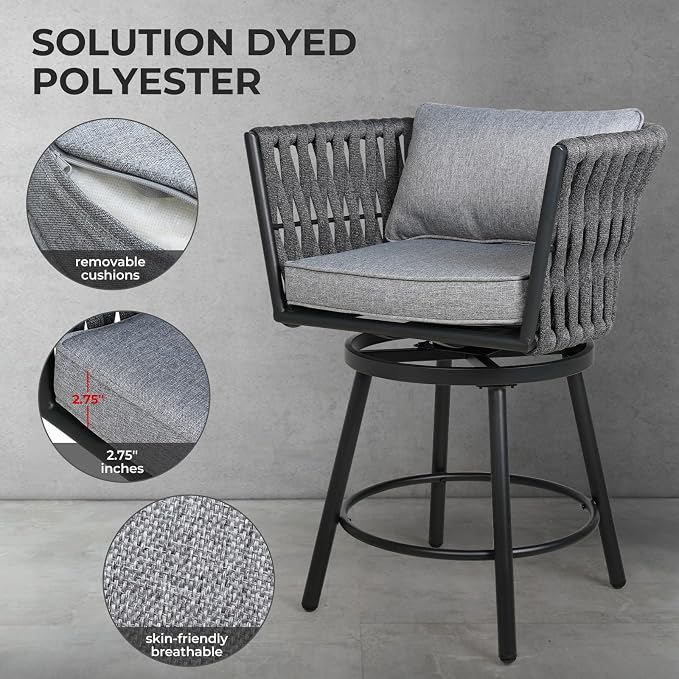 Grand patio Outdoor Swivel Bar Stools Set of 2, Bar Height Outdoor Chairs 35'' - Image 6