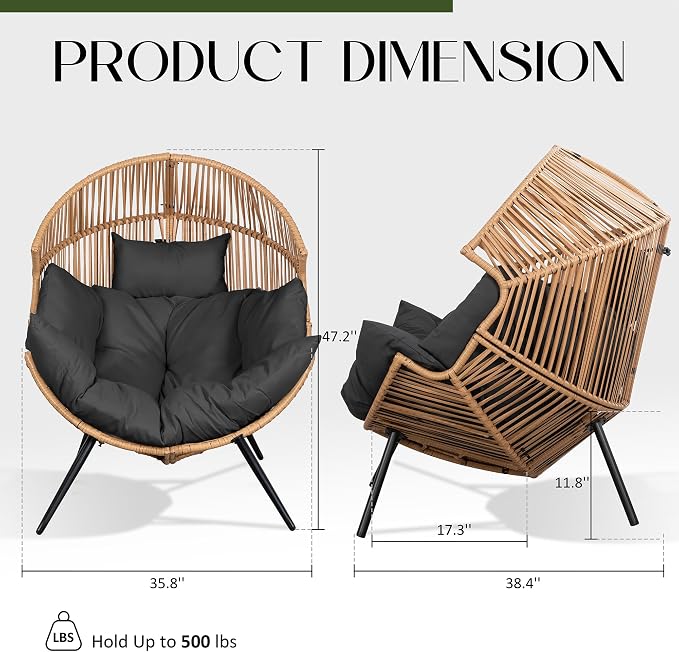 JAMFLY Egg Chair Wicker Outdoor Chairs, Oversized Patio Chair Oversized Lounger - Image 2