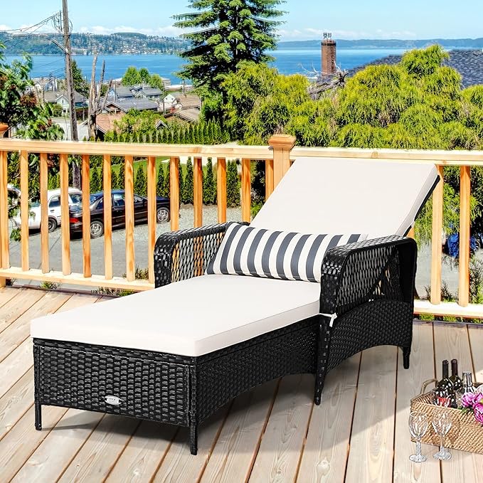 Tangkula Wicker Chaise Lounge Outdoor Set of 2, Patio Rattan Reclining Chaise - Image 5
