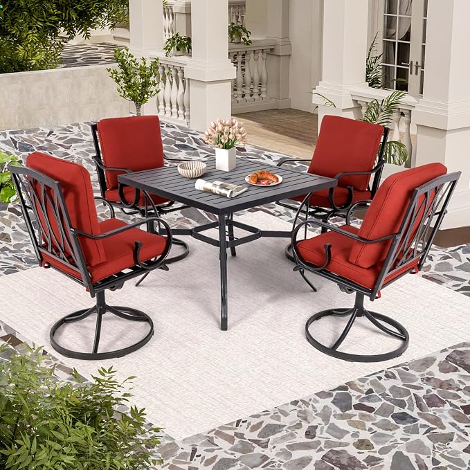MELLCOM 5 Pcs Outdoor Dining Set, 4 Swivel Rocker Chairs by MELLCOM