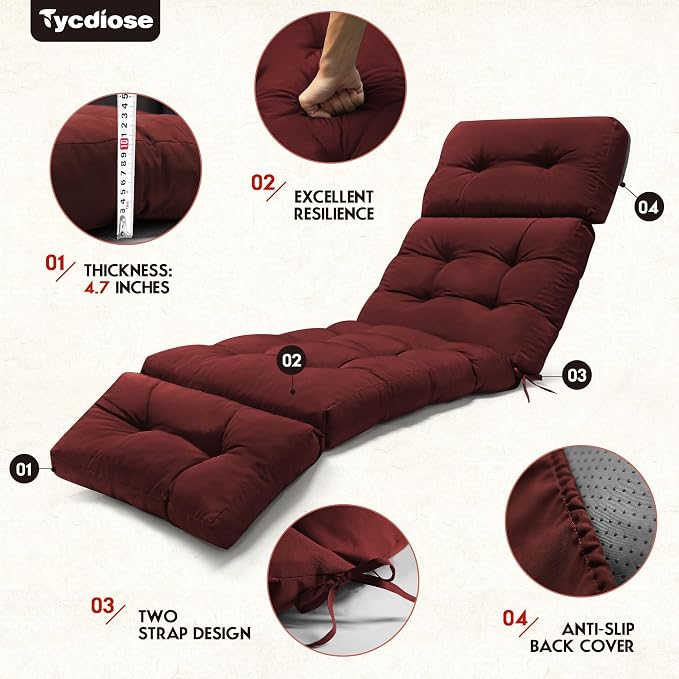 Outdoor Chaise Lounge Chair Cushion Replacement 74.4 x 22 x 4.7 Inches Memory - Image 5
