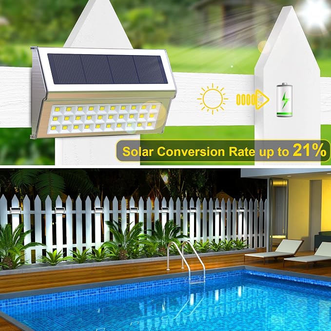 ROSHWEY Solar Lights Outdoor, 10 Pack 30 LED Fence Lights Waterproof Solar - Image 5