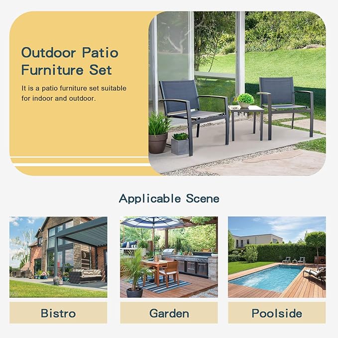 Homall 3 Pieces Patio Furniture Set Outdoor Patio Conversation Textilene Bistro - Image 3