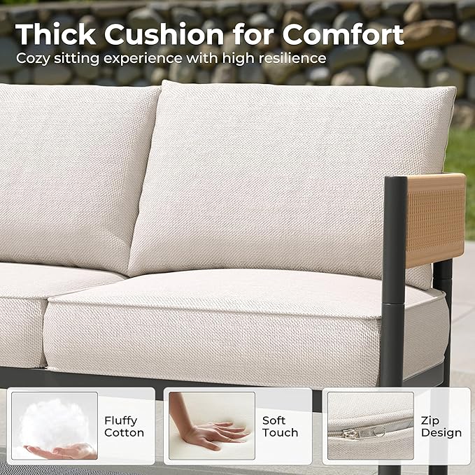 Gand Patio Outdoor 3-Seat Couch Sofa, Wicker Conversation Set - Image 3