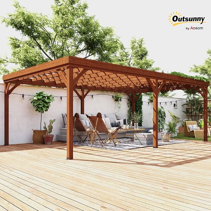 Outsunny 12' x 20' Outdoor Pergola, Wood Gazebo Grape Trellis - Image 2