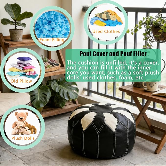 Thgonwid Unstuffed Moroccan Faux Leather Pouf Ottoman - Image 5