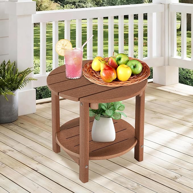 LZRS Round Adirondack Side Table Double End Table, Outdoor Side Tables - Image 6