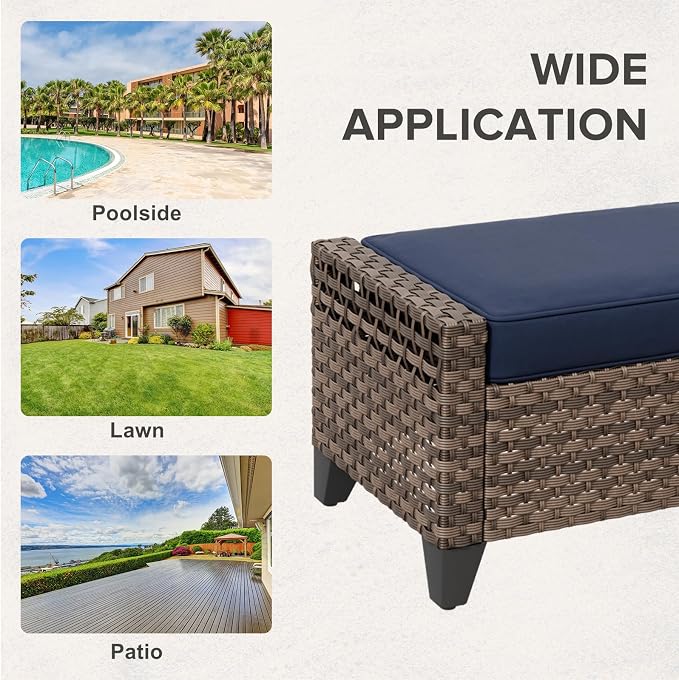 COOS BAY Modern 2 Piece Wicker Outdoor Ottomans, Patio Ottoman Foot Rest Set - Image 7