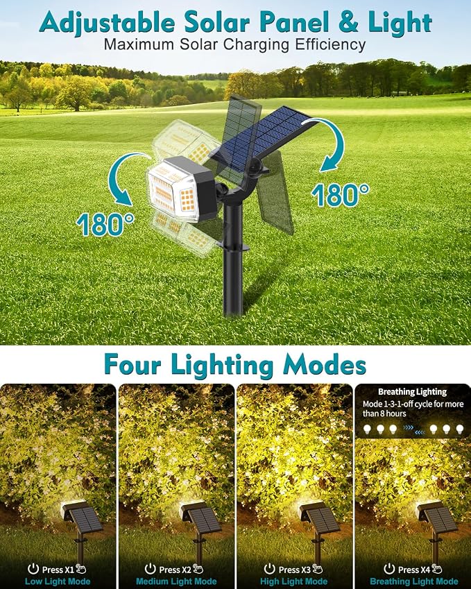 Solar Spot Lights Outdoor Waterproof IP65, 102 LEDs Solar Spotlights - Image 3