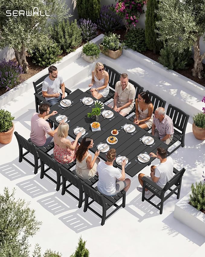 SERWALL 11-Piece Outdoor Dining Set, All Weather HDPE Outdoor Furniture Set - Image 7