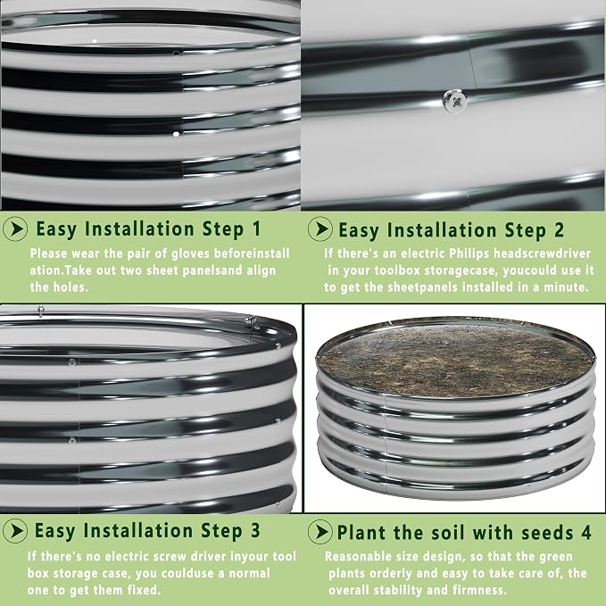 2PCS 3x3x1FT Galvanized Raised Garden Bed Kit, Vegetable Boxes-Round Metal - Image 5