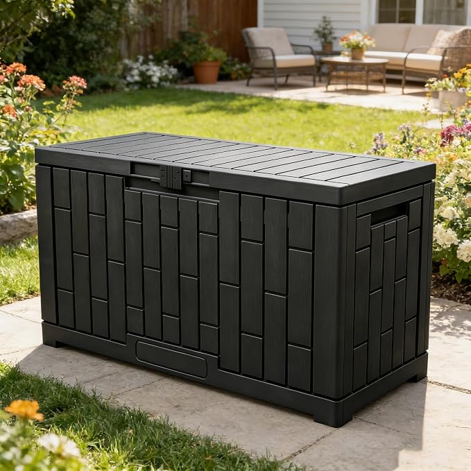 YITAHOME 60 Gallon Resin Deck Box, Weather Resistant Outdoor Rattan Storage Box by YITAHOME
