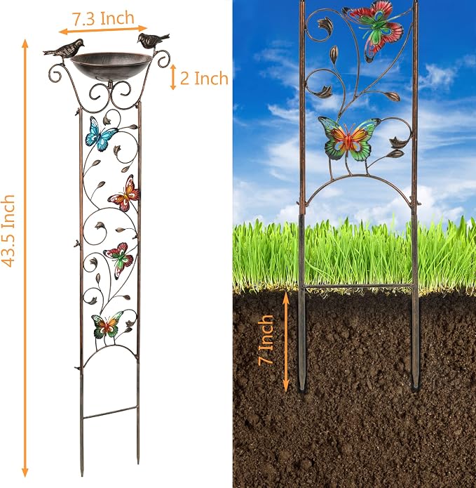 LEWIS&WAYNE Garden Trellis Bird Bath Outdoor, 40 Inch Antique Iron Garden Plant - Image 2