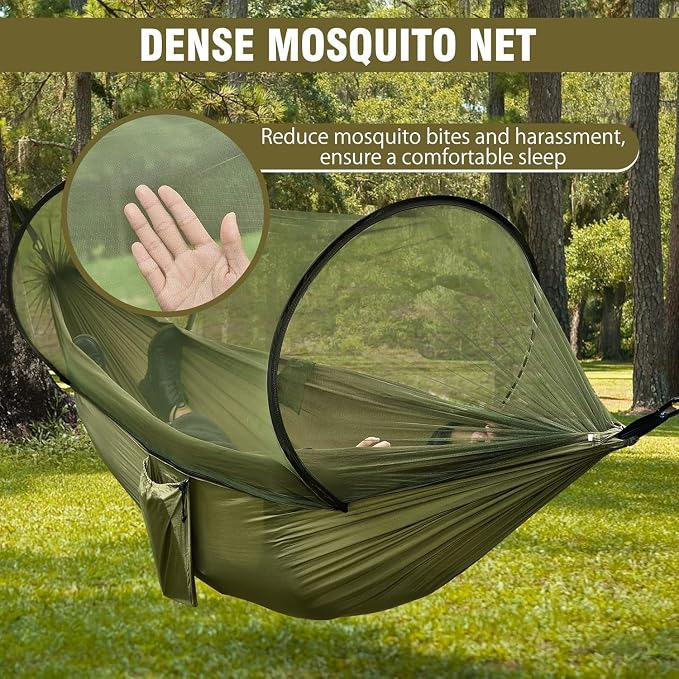 Camping Hammock with Mosquito Net, Lightweight Portable Double & Single Hammock - Image 2