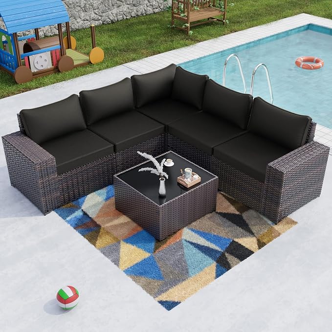 Kullavik 6PCS Outdoor Patio Furniture Set PE Wicker Rattan Sectional Sofa Patio by KULLAVIK