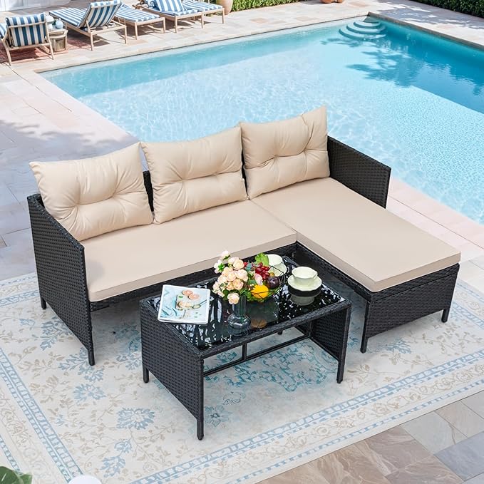 Greesum 3 Piece Patio Furniture Set Outdoor Wicker Rattan Sectional Sofa - Image 3