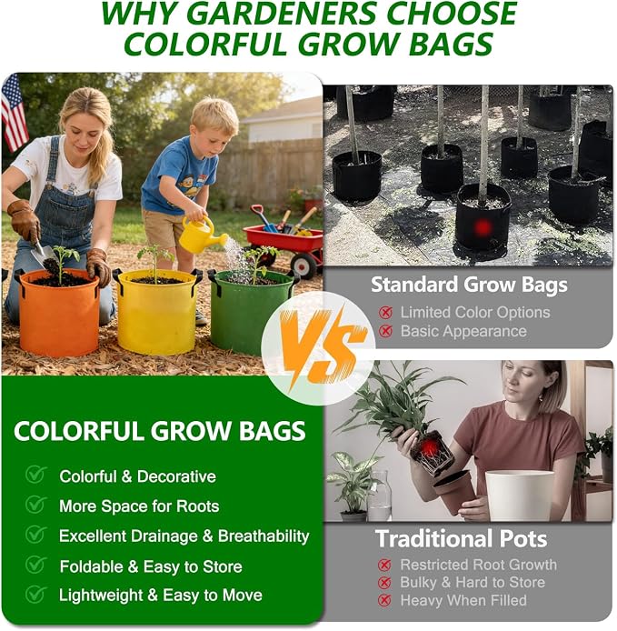 Grow Bags, 7 Pack Colorful 10 Gallon Grow Bags, Reusable Fabric Grow Bags - Image 5