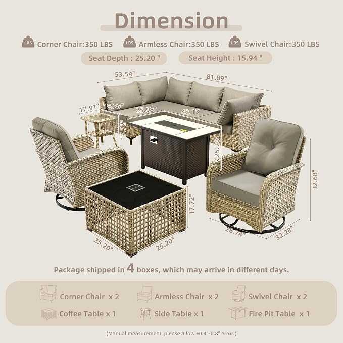 9-Piece Outdoor Sectional Sofa Set w/ 42" Fire Pit – L-Shaped Wicker Patio - Image 8