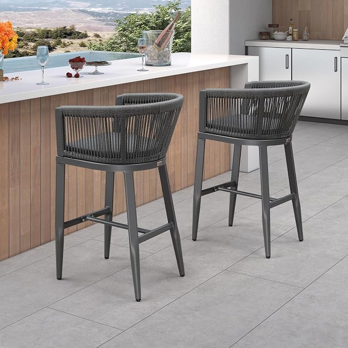 PURPLE LEAF Outdoor Bar Stools Set of 4 Wicker Bar Height Stool Bar Chairs - Image 3