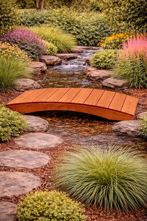 4 FT Cedar Amish Made Pinewood Heavy Duty Garden Bridge - Image 4