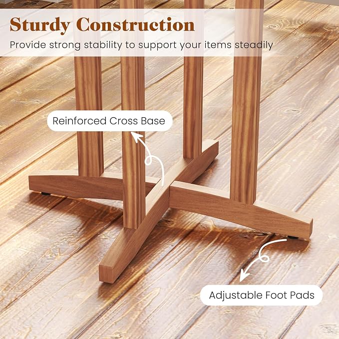 Tangkula Outdoor Acacia Wood Bar Table, High Top Bistro Dining Table, Pub - Image 7