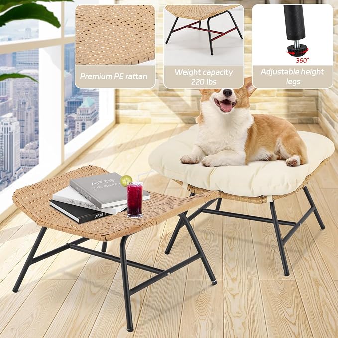 BULEXYARD 2 Pieces Outdoor Patio Ottomans, Indoor Outdoor Wicker Footrest - Image 5