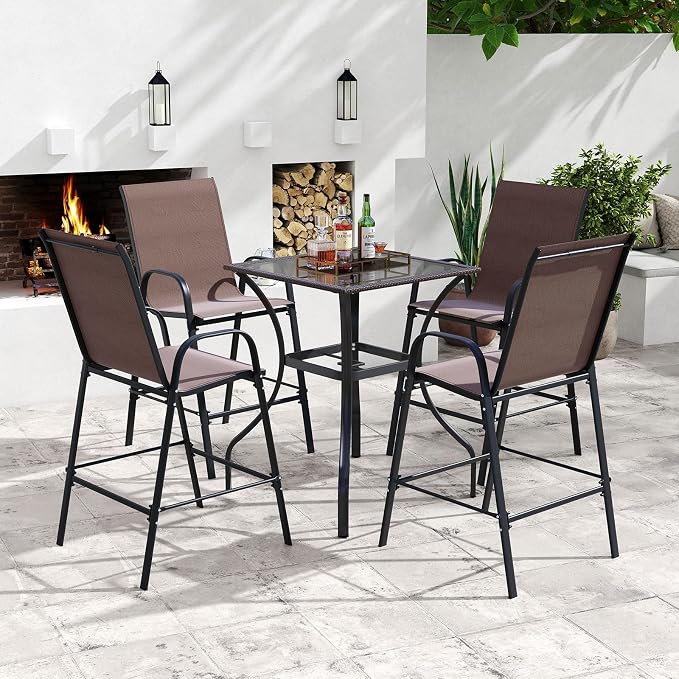 Tangkula Outdoor Bar Stools Set of 4, Enlarged Seat & Metal Frame, Tall Patio - Image 2