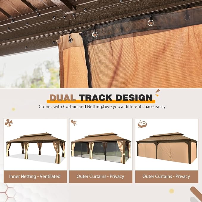 EROMMY 12'x24' Hardtop Gazebo Double Roof Galvanized Steel Canopy Outdoor - Image 6
