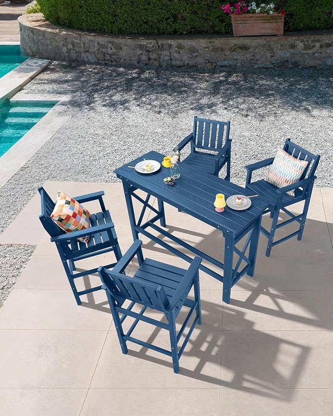 5-Piece HDPE Patio Bar Set, Rectangular Bar Height Table and 4 Adirondack Bar - Image 3