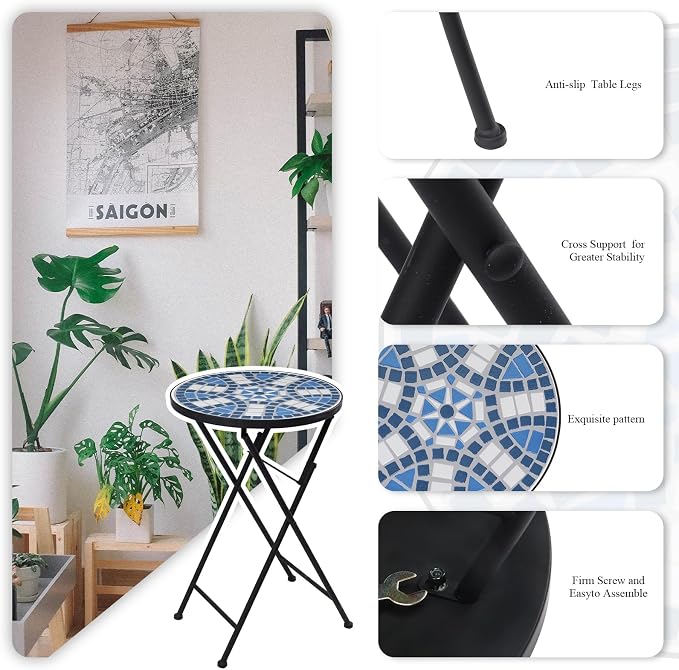 VCUTEKA Mosaic Outdoor Side Table, Patio Side Tables - Image 4