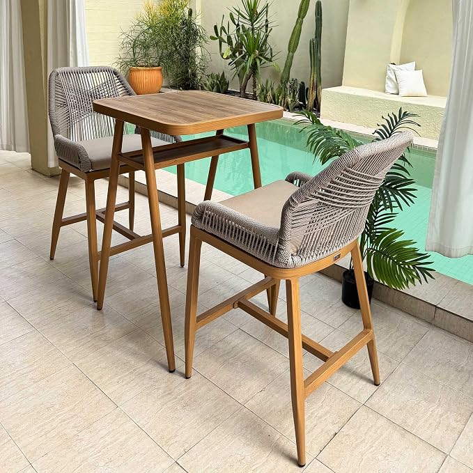 PURPLE LEAF Patio Counter Height Bar Stools 24" H Set of 2 Modern Rattan Bar by PURPLELEAF