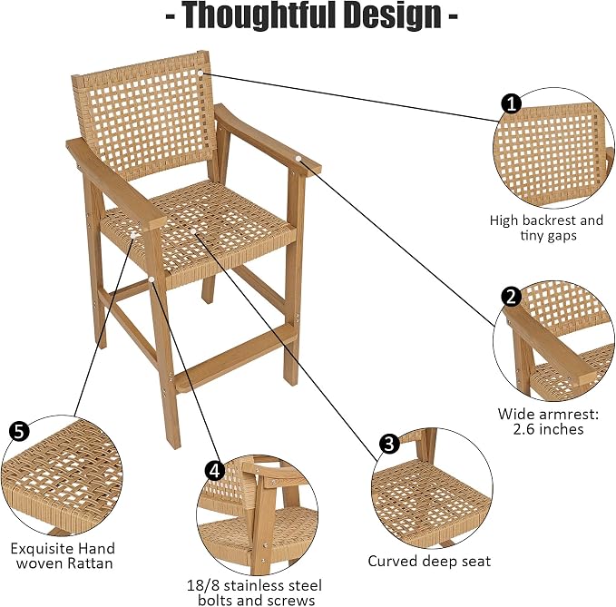 Poly Lumber Outdoor Bar Set, Durable HIPS Material, PE Rattan Back and Seat - Image 6