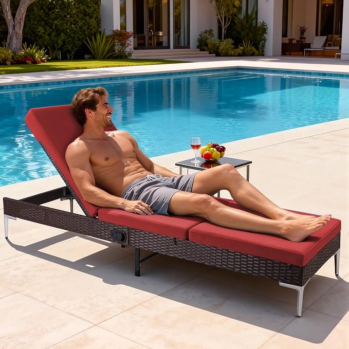 HOMREST Outdoor Chaise Lounge Chair, Patio Wicker Lounge Chair - Image 6