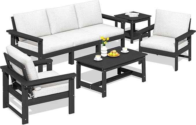 SERWALL HDPE Patio Furniture Set, 7-piece Outdoor Sectional Sofa Set, All by SERWALL