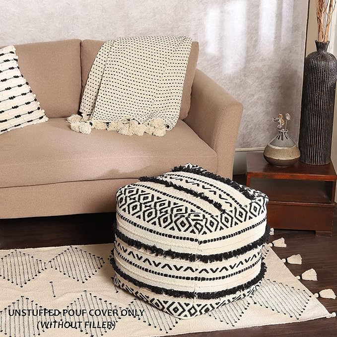 REDEARTH · UNSTUFFED Pouf Ottoman Cover Textured Boho Storage Cube Bean Bag - Image 2