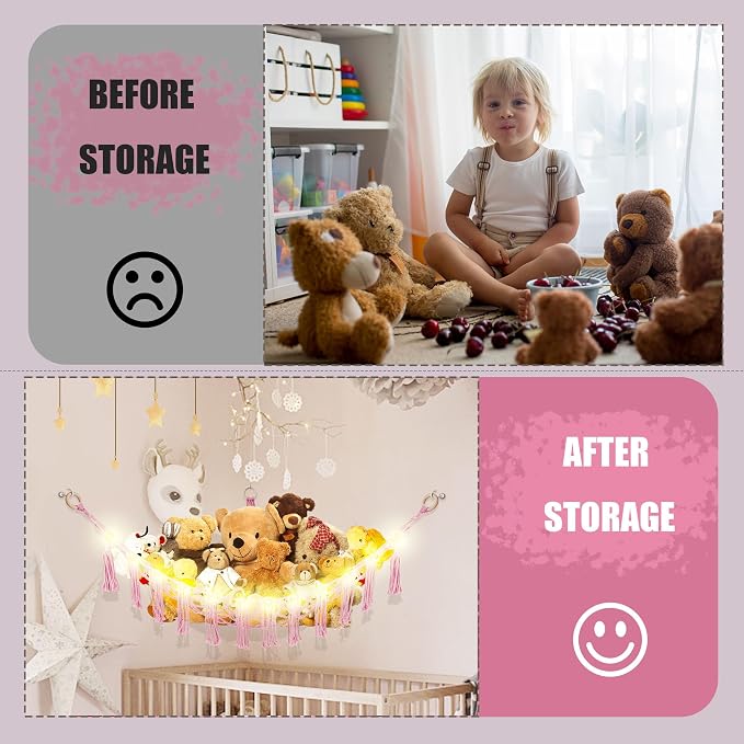 Stuffed Animal Hammock with LED Light, Large Stuffed Animals Storage Corner - Image 4