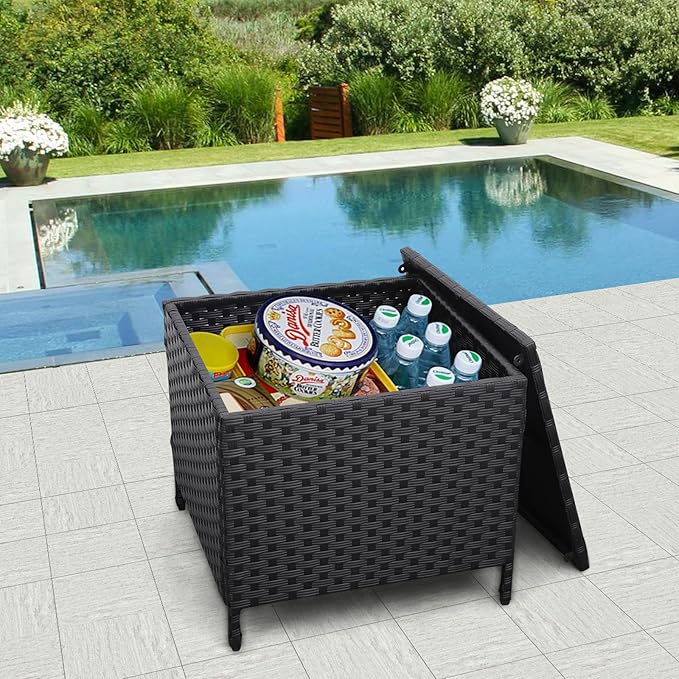 Outdoor Wicker Storage Side Table, Patio Black PE Rattan End Table - Image 3