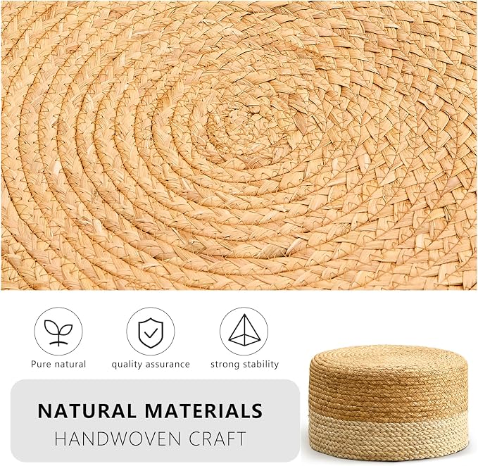 Wimarsbon Round Pouf Ottoman, Natural Hand Knitted Footrest Poof, Rustic Lounge - Image 7
