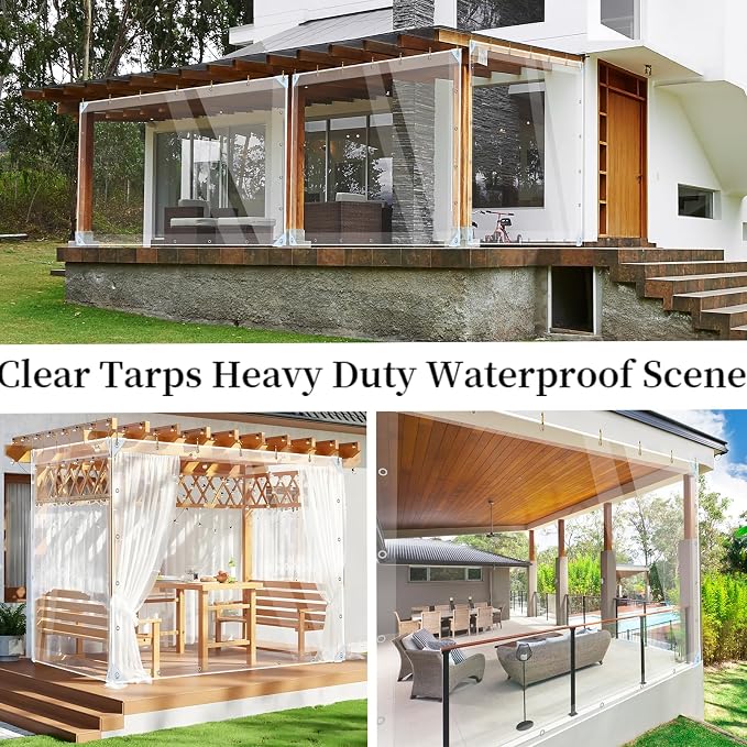 Clear Tarps Heavy Duty Waterproof, 10x10ft Clear PVC Tarp 14mil Thickened Tear - Image 3