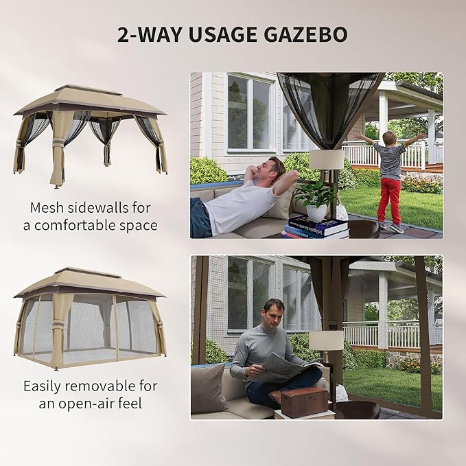 Outsunny 10' x 13' Patio Gazebo, Outdoor Gazebo Canopy Shelter - Image 4