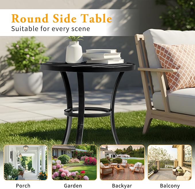VINGLI Outdoor Side Table, Small Metal Patio End Table, Outdoor Round Table - Image 7